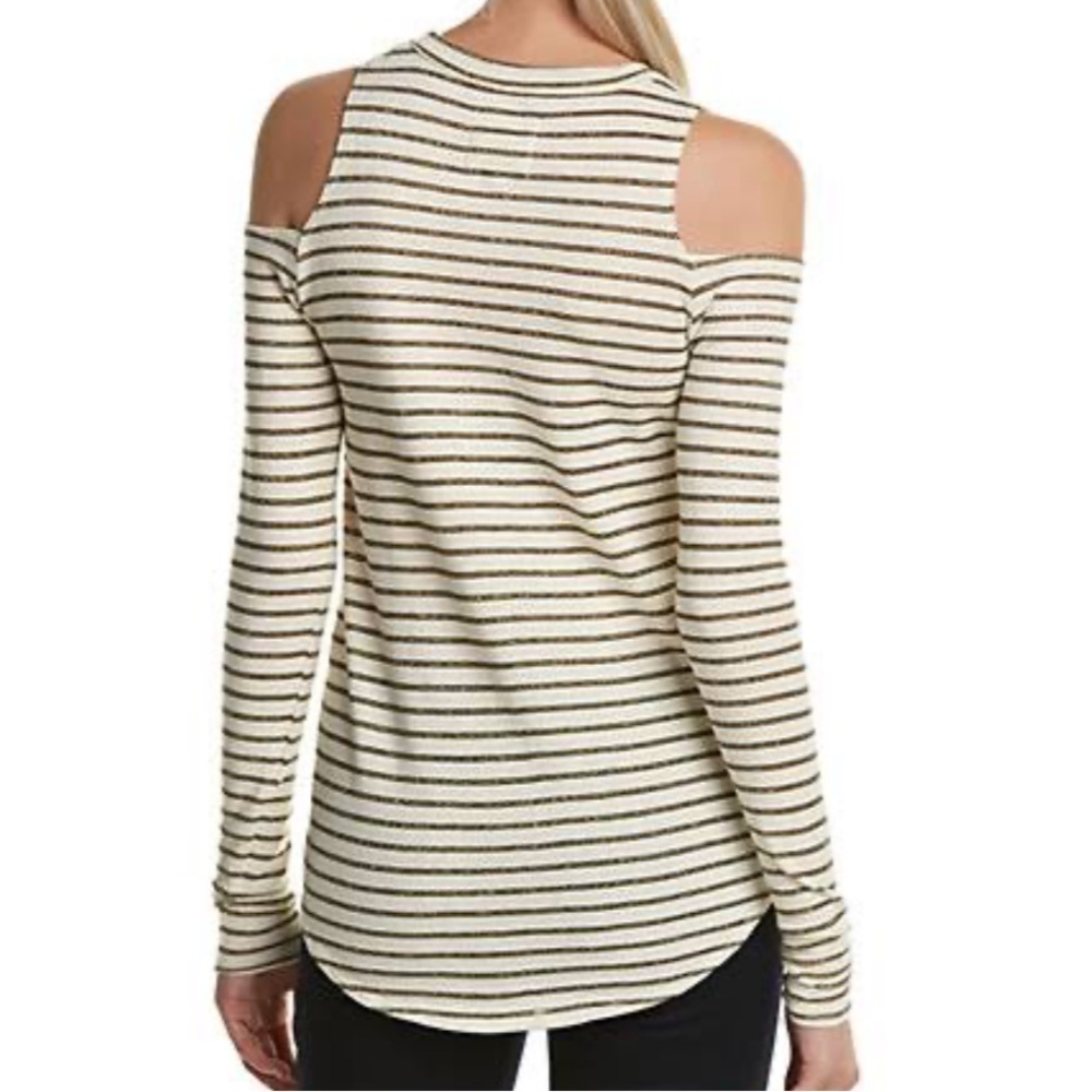 NWT CHASER Long Sleeve Gold Striped Cold Shoulder Top Size Medium - Picture 2 of 5